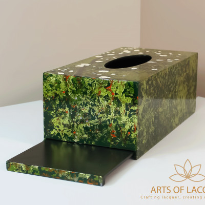 Hộp Đựng Khăn Giấy Sơn Mài Cao Cấp - Họa Tiết Hoa Trắng