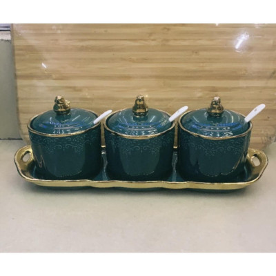 BỘ 3 HŨ ĐỰNG GIA VỊ SỨ KẺ SỌC VIỀN VÀNG CAO CẤP