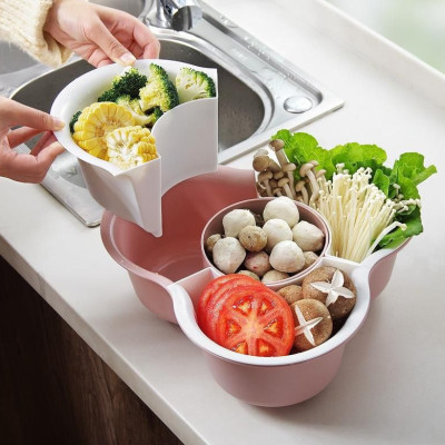 BỘ RỔ 4 NGĂN ĐỰNG RAU CỦ QUẢ ĂN LẨU - RỔ 4 NGĂN KÈM CHẬU HỨNG SIZE LỚN TIỆN LỢI - Henrysa