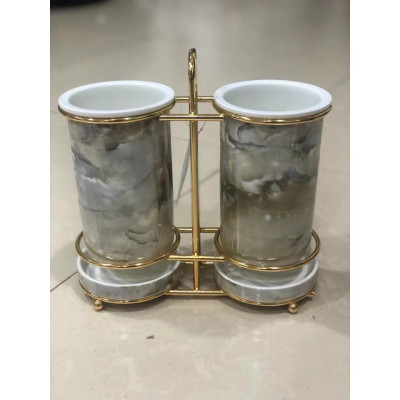 GIỎ SỨ ĐỰNG ỐNG ĐŨA VÂN ĐÁ KHUNG KIM LOẠI MẠ VÀNG SANG TRỌNG