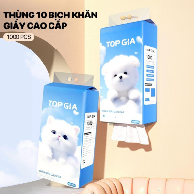 Thùng 10 bịch giấy treo đa năng 4 lớp 1000 tờ GiaGia, Top Gia, Khăn rút vệ sinh treo tường