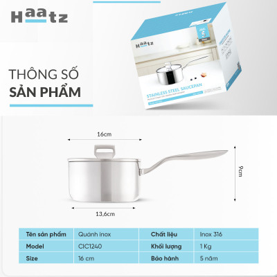 Quánh Inox 316 đúc nguyên khối Hàn Quốc vung kính đáy từ bảo hành 5 năm