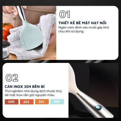 Muỗng xới cơm chống dính tay cầm inox 304 DandiHome