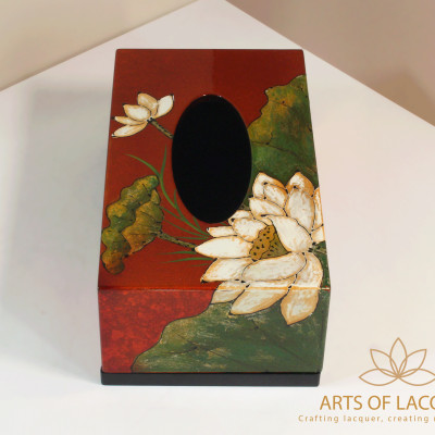 Hộp Đựng Khăn Giấy Sơn Mài Hoa Sen