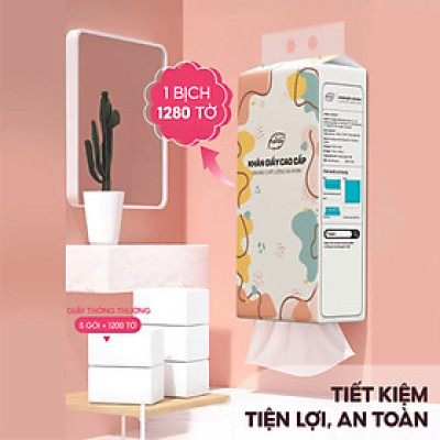 Khăn giấy treo tường 1280 tờ/4 lớp Topgia dạng rút tiện lợi cao cấp, tiết kiệm, an toàn kèm móc treo (Thùng 4 gói) 157x175cm