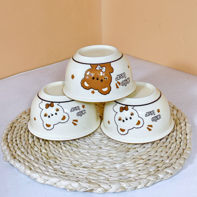 Bộ Bát Đĩa Gốm Sứ Cao Cấp Gosu Hình Gấu Cam Trắng Đáng Yêu