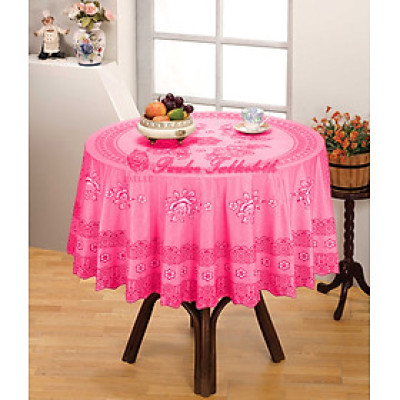 (Tặng 1 lót phần ăn 30x45 cm) Khăn Trải Bàn PAULEE 856B tròn 150cm Hoa văn hồng, không thấm nước