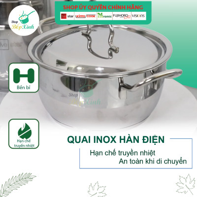 Bộ nồi inox FIVESTAR 6 chiếc nắp kính 3 đáy dùng được bếp từ ,hồng ngoại , gas