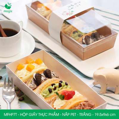 MFHP7T - 19.5x9x6 cm - 50 hộp giấy nắp PET kraft trắng đựng thực phẩm, thức ăn mang đi