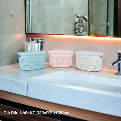 Giỏ Nhựa Đựng Đồ Đa Năng Có Nắp Đậy Cao Cấp Nhật- Đựng Sách Vở Đồ Cá Nhân Mỹ Phẩm Quần Áo Chăn Gối Ga Mền - Nhiều Màu Nhật Đẹp Có Tay Cầm, Phong Cách Nhật Bản Đơn Giản, Tiện Dụng, Vật Liệu An Toàn