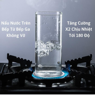 Ly thủy tinh vuông chịu nhiệt 400ML Cốc thủy tinh uống sinh tố sang chảnh cao cấp phong cách Vintage dễ thương