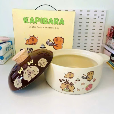 Nồi Gốm Đất Sứ Tráng Men Kho Cá, Nấu Cháo, Nấu Mỳ Họa Sĩ Hoạt Hình – Dung Tích 3.5L, Sử Dụng Tất Cả Các Loại Bếp - HÀNG CHÍNH HÃNG MINIIN