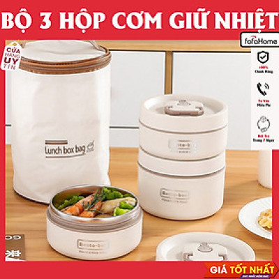Hộp Đựng Cơm Giữ Nhiệt 3 Tầng Tặng Kèm Đũa Thìa, Hộp Cơm Văn Phòng Tiện Lợi