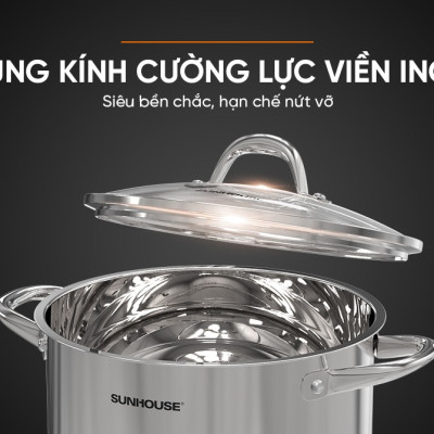NỒI INOX 3 ĐÁY SUNHOUSE SHG301-28 - Hàng Chính Hãng