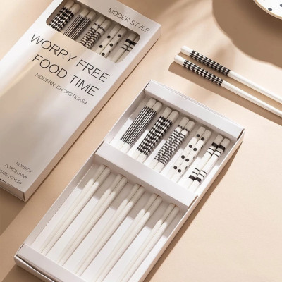 Set 5 Đôi Đũa Gốm Màu Trắng Vân Đá Sang Trọng Cao Cấp Phong Cách HÀN QUỐC 25cm Kèm Hộp Dùng Để Biếu Hoặc Tặng Quà - HÀNG CHÍNH HÃNG MINIIN