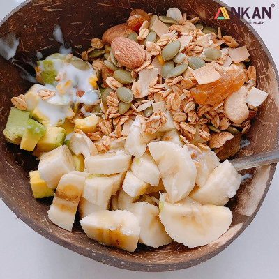 Bát Gáo Dừa Và Muỗng, Bát Gáo Dừa Thân Thiện Với Môi Trường Dùng Để Ăn Ngũ Cốc Sữa Chua Hoa Quả