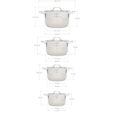 Bộ nồi xửng inox cao cấp FIVESTAR 5 chiếc 3 đáy bếp từ , inox 304 vancover , nắp inox (tặng 10 muỗng ăn)