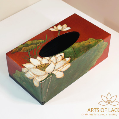 Hộp Đựng Khăn Giấy Sơn Mài Hoa Sen