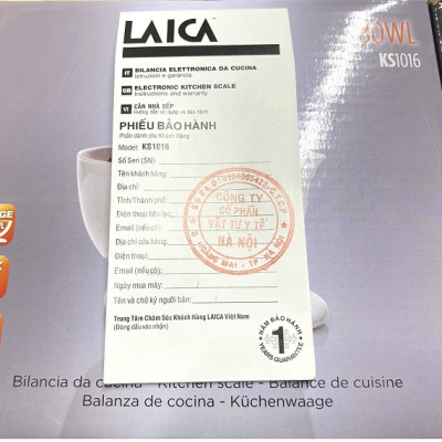 Cân Điện Tử Nhà Bếp LAICA KS1016 - Trọng Lượng Tối Đa 3kg - Độ Chia Nhỏ Nhất 1g - Chính Hãng ITALY