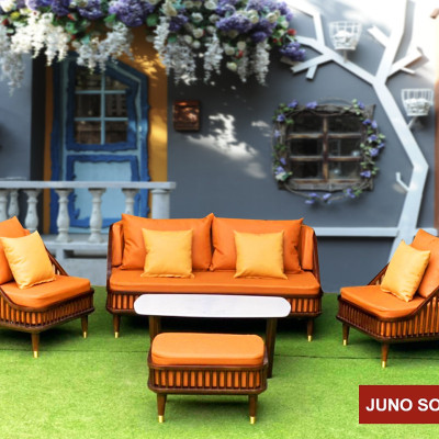 Bộ sofa Cao Cấp Bắc Âu Juno Sofa. băng 1m8, 2 đơn, đôn và bàn