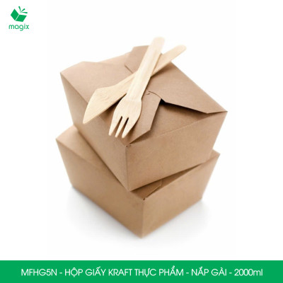 MFHG5N - 2000ml - 25 hộp giấy kraft đựng thực phẩm, hộp giấy nắp gài đựng thức ăn mang đi
