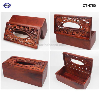 Hộp giấy ăn gỗ Hương, Long Phụng sum vầy (CTH750) loại to hàng đẹp - Mang lại tài lộc cho gia chủ