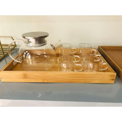 (SẴN) Set 1 bình trà 1 L + 6 cốc 100ml , chất liệu thủy tinh chịu nhiệt cao cấp  