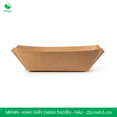 MFP4N - 22x16x5.5 cm - 100 khay giấy dáng thuyền đựng thức ăn, khay giấy đựng món tráng miệng