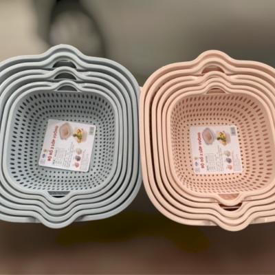 SET 3 BỘ THAU CHẬU RỔ NHỰA VIỆT NHẬT GỒM 3 RỔ 3 THAU CHẬU ( tặng móc dán inox to )