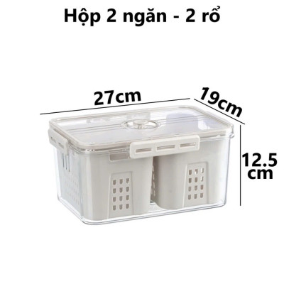 Bộ hộp rổ trong HOKORI nhựa VIỆT NHẬT cao cấp - 2 ngăn, 3 ngăn, tách nước - Thực phẩm tủ lạnh - Hàng Việt Nam