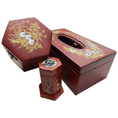 Bộ 3 Hộp Giấy, Hộp Trà, Hộp Tăm Gỗ Tự Nhiên TOKDODO 