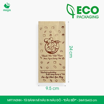 MFT1N3NN - 24x9.5x4.5 cm - 200 Túi bánh mì Nâu, in sẵn họa tiết ĐẦU BẾP - Bao bánh mì Túi giấy thực phẩm an toàn