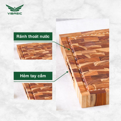 Thớt gỗ Teak kháng khuẩn tự nhiên, bám dính tốt không mùn dăm 40x30x3.8cm thái băm chặt - Chính hãng Bộ Quốc Phòng sản xuất