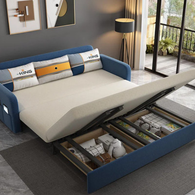 Sofa giường đa năng hộc kéo HGK-03 ngăn chứa đồ tiện dụng Juno Sofa KT 1m8 phối trắng xanh 