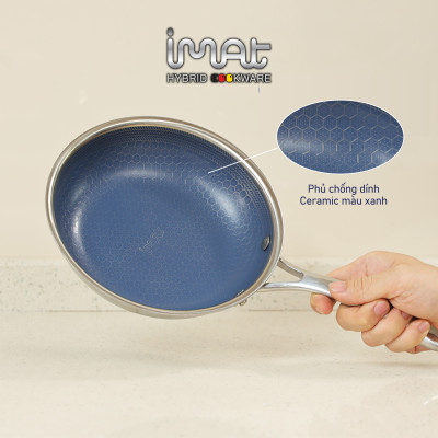 [Hàng chính hãng] Chảo chiên/ rán iMAT Hybrid Blackcube chống dính Ceramic lòng xanh size nhỏ 18cm