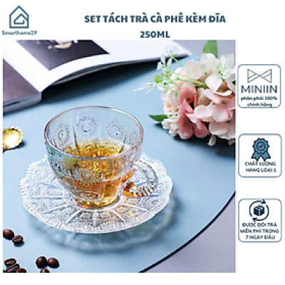Set Tách Trà Thủy Tinh 210ml Sang Trọng Kèm Đĩa - Tách Trà Uống Trà, Cà Phê  Hoa Mặt Trời Sang Trọng Tiện Lợi Đẳng Cấp - HÀNG CHÍNH HÃNG MINIIN