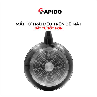 Chảo từ chống dính Rapido, chảo xào vân đá size 24-30cm dùng bếp từ, gas, hồng ngoại - hàng chính hãng