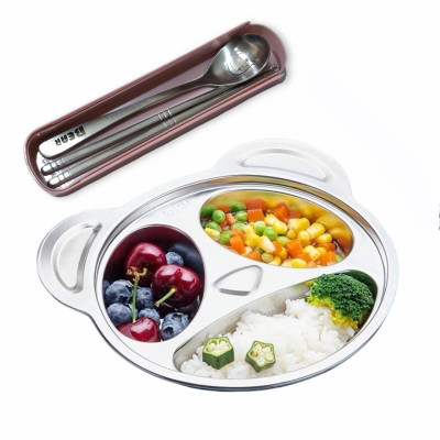 khay cơm,khay ăn dặm hình gấu Bear cho các bé inox 304 cao cấp 100% ( tặng hộp thìa đũa bear)
