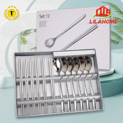 Hộp 6 Đũa 6 Muỗng Inox 304 Cao Cấp Phong Cách Sang Trọng - Hàng Chính Hãng