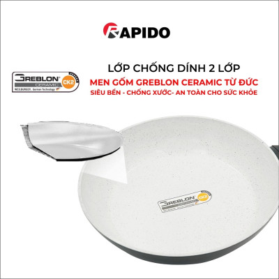 Chảo từ chống dính Rapido, chảo xào vân đá size 24-30cm dùng bếp từ, gas, hồng ngoại - hàng chính hãng