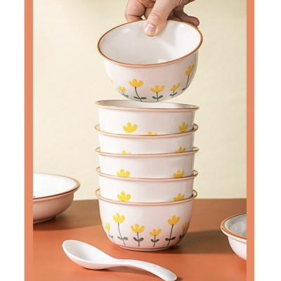 Bán lẻ bát đĩa thương hiệu GOSU hoạ tiết hoa Tulip Vàng tráng men cao cấp