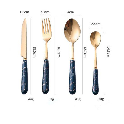 Bộ Dao Muỗng Nĩa Kèm Giá Đựng 24 Món Mạ Vàng Chống Gỉ Cao Cấp Dao Thìa Dĩa Có Vân Đá Cẩm Thạch Tặng Kèm Khay Treo - Hàng Chính Hãng [Được đồng kiểm]