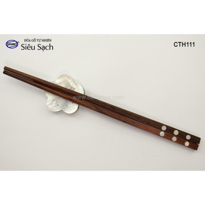 Đũa Gỗ trắc khảm 3 chấm 2 mặt (Hộp 10 Đôi) ️CTH756 - Đũa gỗ để mộc - Đựng trong hộp sang trọng có thể mang đi biếu, tặng