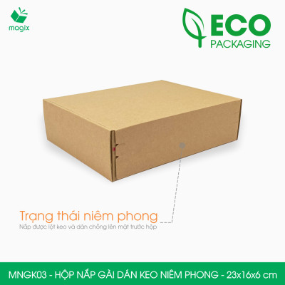 MNGK03 -  23x16x6cm - COMBO 100 HỘP CARTON NẮP GÀI HÔNG CÓ KEO NIÊM PHONG - THÙNG HỘP CARTON ĐÓNG HÀNG