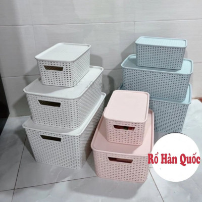 Combo 3 Rổ Nhựa Có Nắp Đậy Hàn Quốc Cao Cấp