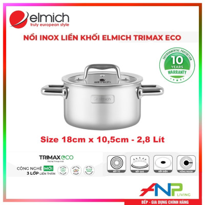 Bộ Nồi INOX 3 Lớp Liền Khối Elmich Trimax ECO EL-8005 (Bộ 3 Nồi Size 18, 20, 26cm & Quánh Size 16cm) - HÀNG CHÍNH HÃNG