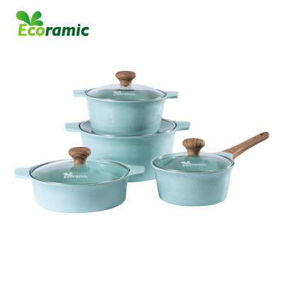 Bộ 4 Nồi Ecoramic Platinum – Hợp Kim Nhôm Đúc Nguyên Khối – Phủ Gốm Ceramic 2 Mặt – Đáy Từ – Kèm Đế Lót & Nhấc Nồi – Chính Hãng