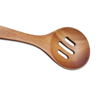 Vá Vớt Thức Ăn Cỡ Nhỏ Muôi Tròn Gỗ Lỗ - Vá gỗ S5 Xà Cừ/ Vá 3 rãnh - Đồ Gỗ Nhà Bếp Thương Hiệu Trường Sơn