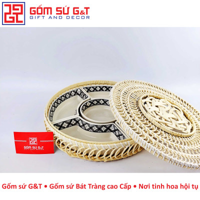 Khay mứt tết vẽ hoa mai Gốm Sứ G&T