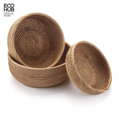 Giỏ mây tròn bộ 3 món đựng đồ ăn / decor tiện dụng | EH065